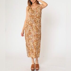 Vintage 90’s Kathie Lee Maxi Dress Floral Leopard Animal Print‎ Slits Sleeveless